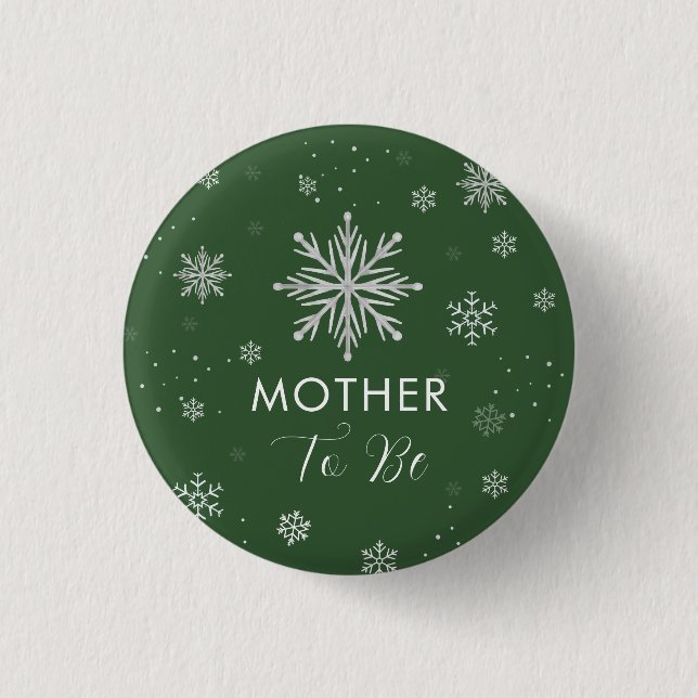Bóton Redondo 2.54cm Silver Green Snowflake Mother To Be Baby Shower  (Frente)