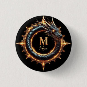 Bóton Redondo 2.54cm 🐉 Símbolo de Dragão de Fantasia com Nome Personal