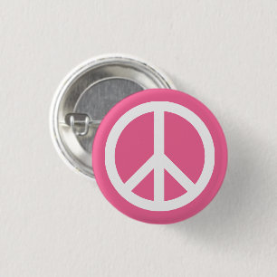Bóton Redondo 2.54cm Símbolo de paz anti-guerra, rosa e branco simples
