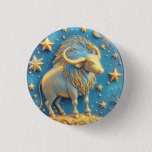 Bóton Redondo 2.54cm Símbolo de Touro Dourado em Círculo Azul