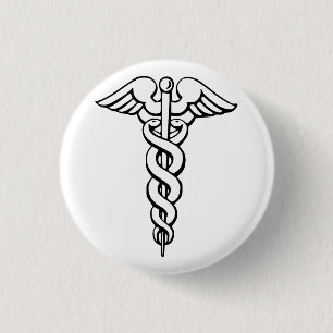Bóton Redondo 2.54cm Símbolo Médico Caduceu