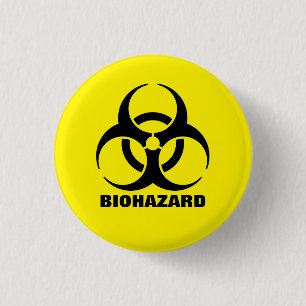 Bóton Redondo 2.54cm Sinal de aviso amarelo do símbolo do Biohazard