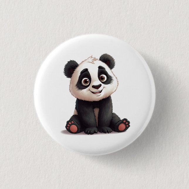 Bóton Redondo 2.54cm Sitting Panda Bear Cartoon Illustration Artwork (Frente)
