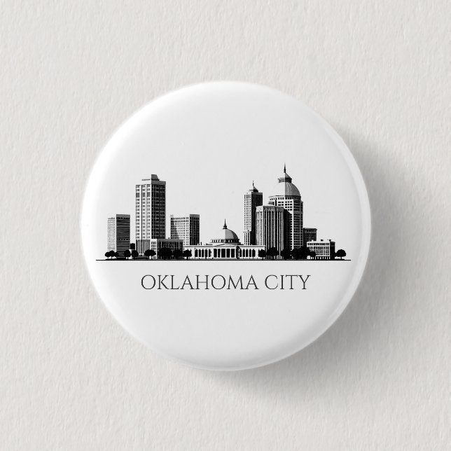 Bóton Redondo 2.54cm Skyline Estilizado na Cidade de Oklahoma Moderna (Frente)