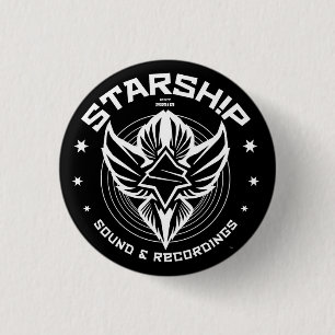 Bóton Redondo 2.54cm Som de STARSHIP & botão das gravações (preto Bk
