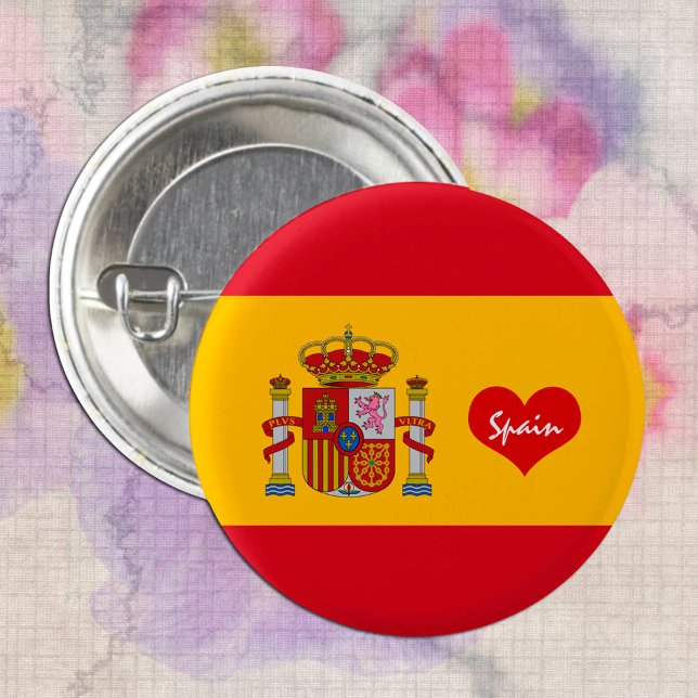 Bóton Redondo 2.54cm Spanish flag with red heart - fashion / sports (Criador carregado)