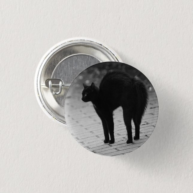 Bóton Redondo 2.54cm Spooked Black Cat Button Pin (Frente & Verso)