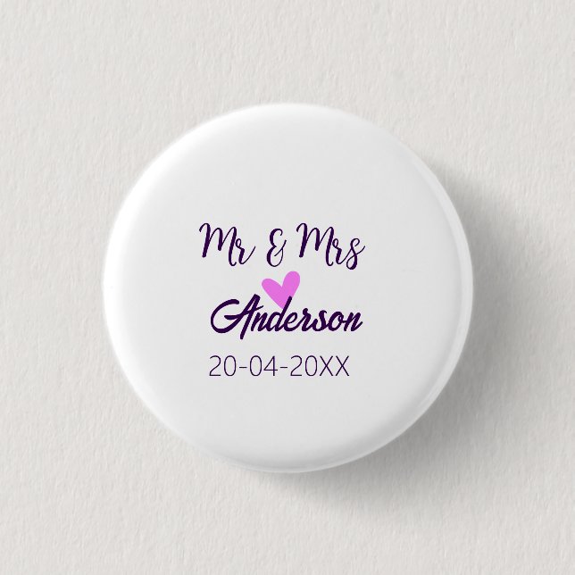 Bóton Redondo 2.54cm Sr & Sra adicionar sobrenome data ano lembrancinha (Frente)