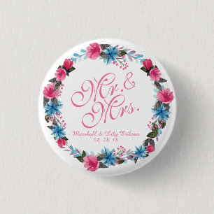Bóton Redondo 2.54cm Sr. & Sra. Elegante Floral Casamento Botão