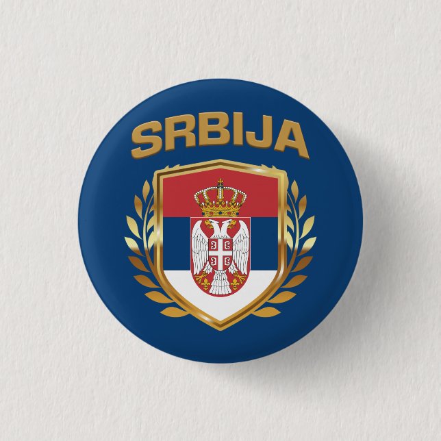 Bóton Redondo 2.54cm Srbija Flag Shield Sérvia (Frente)