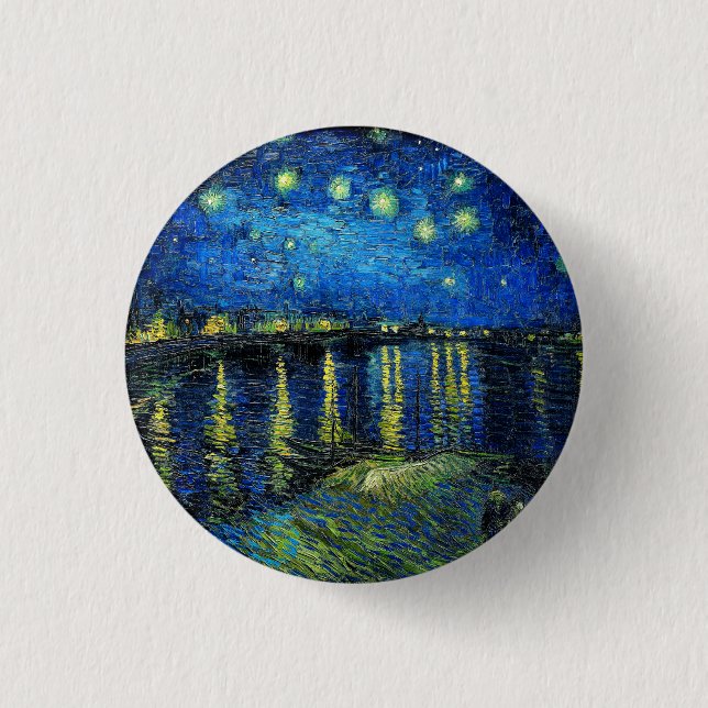 Bóton Redondo 2.54cm Starry Night Over the Rhone por Vincent Van Gogh (Frente)