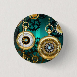 Bóton Redondo 2.54cm Steampunk Jewelry Watch em um fundo verde