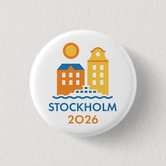 Bóton Redondo 2.54cm Stockholm Sweden 2026 International Convention Pin (Frente)