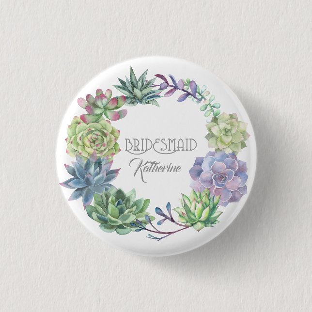 Bóton Redondo 2.54cm Succulents Wreath Bridesmaid ID517 (Frente)