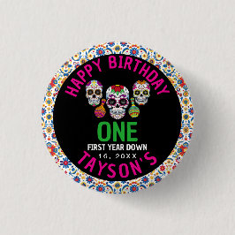 Bóton Redondo 2.54cm Sugar Skulls Day 1st Birthday Party Colorful Día