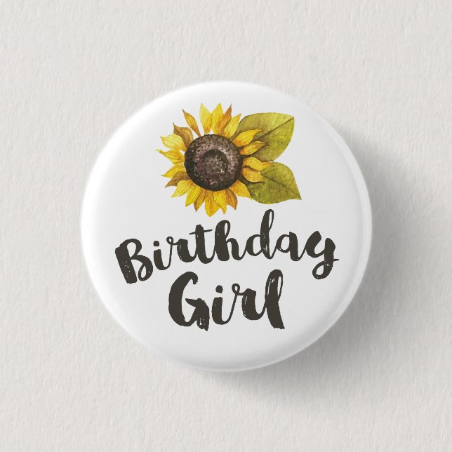Bóton Redondo 2.54cm Sunflower Birthday Girl Button (Frente)