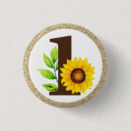 Bóton Redondo 2.54cm Sunflower e Dourada Festa de primeiro aniversario