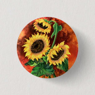 Bóton Redondo 2.54cm Sunflowers Button - Painting