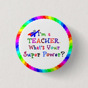 Bóton Redondo 2.54cm Super-herói do professor com quadro de círculo m