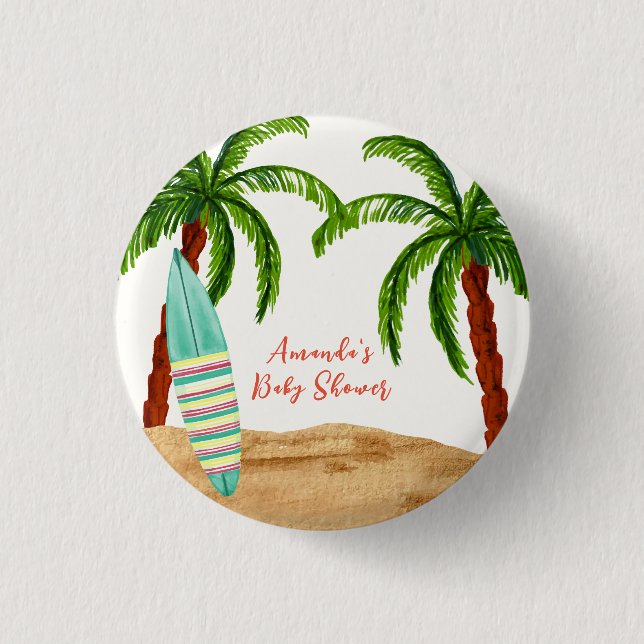 Bóton Redondo 2.54cm Surf Tropical Summer Baby On Conselho Chá de frald (Frente)
