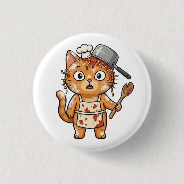 Bóton Redondo 2.54cm Surprised Chef Cat Cooking Button (Frente)