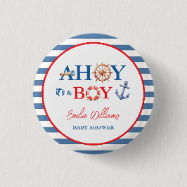 Bóton Redondo 2.54cm Sweet Blue Red Nautical Ahoy Boy Baby Shower