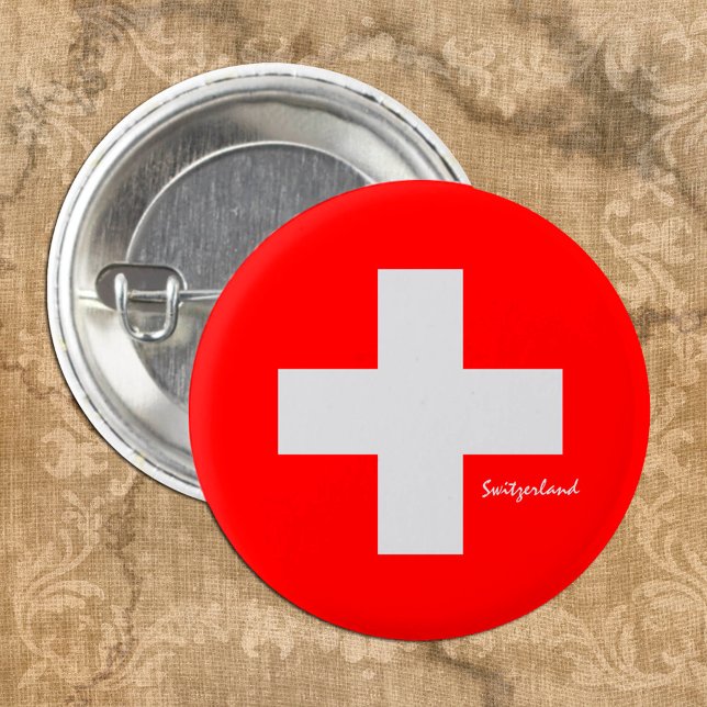 Bóton Redondo 2.54cm Switzerland button, patriotic Swiss Flag fashion (Criador carregado)
