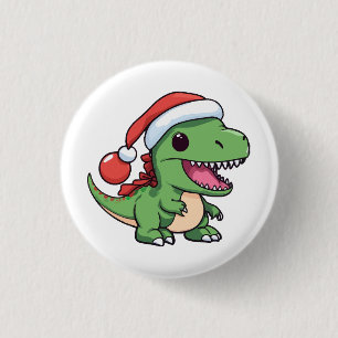 Bóton Redondo 2.54cm T-Rex Dinossauro Kawaii em Chapéu de Natal