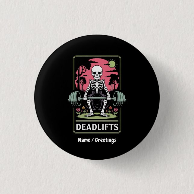 Bóton Redondo 2.54cm Tarot Card Deadlifos Funny Skeleton Workout Design (Frente)