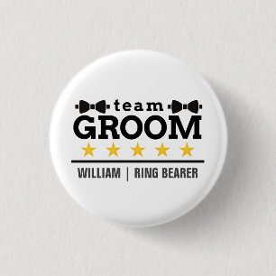 Bóton Redondo 2.54cm Team Groom   Groomsman   Bachelor   Black White