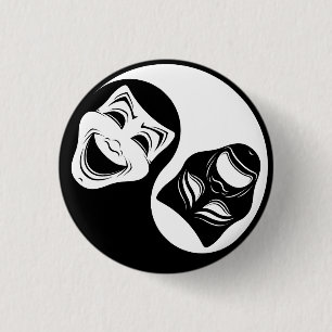 Bóton Redondo 2.54cm Teatro Yin Yang Design - Máscaras de Comédia e Tra