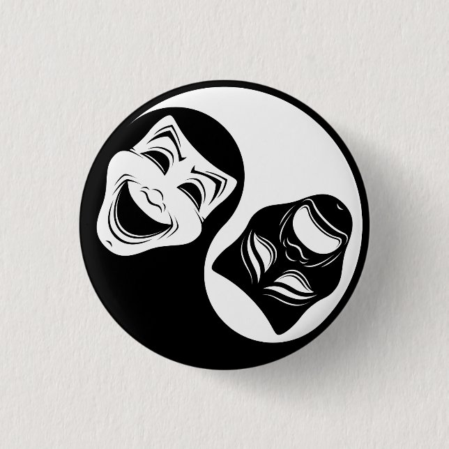 Bóton Redondo 2.54cm Teatro Yin Yang Design - Máscaras de Comédia e Tra (Frente)