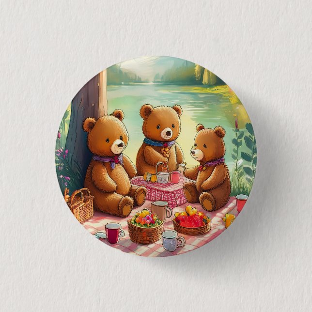 Bóton Redondo 2.54cm Teddy Bear Picnic (Frente)