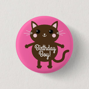 Bóton Redondo 2.54cm Tema de Aniversário de Criança Gatinho Fofinho