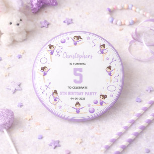 Bóton Redondo 2.54cm Tema Esportivo Fofo de Ginástica Rítmica Roxo