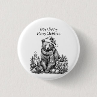 Bóton Redondo 2.54cm Tenha um Natal muito Feliz e Urso