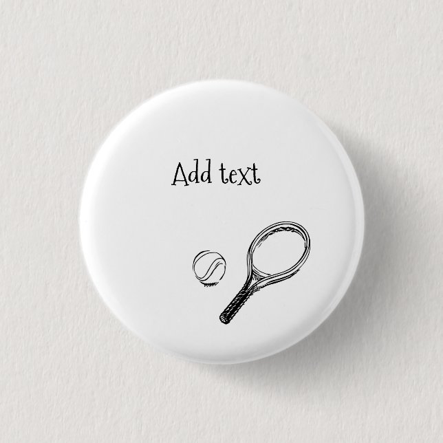 Bóton Redondo 2.54cm Tênis e raquete preto e branco (Frente)