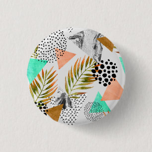 Bóton Redondo 2.54cm Teste padrão tropical geométrico abstrato da fol