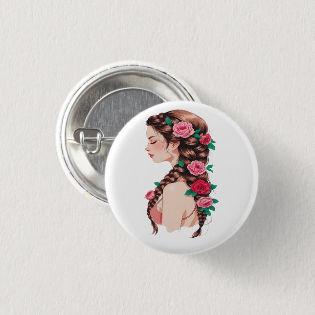 Bóton Redondo 2.54cm Teto Floral de Cabelo Travado rosa para Mulheres (Frente & Verso)
