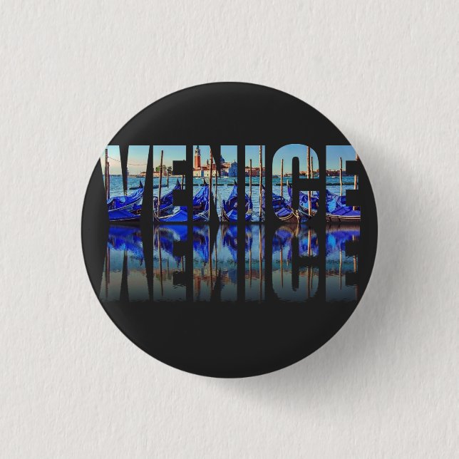 Bóton Redondo 2.54cm Texto de Veneza com reflexão (Frente)