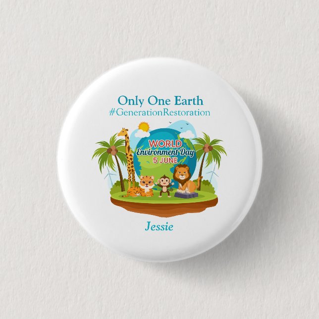 Bóton Redondo 2.54cm Texto Personalizado do Dia Mundial do Ambiente Ani (Frente)