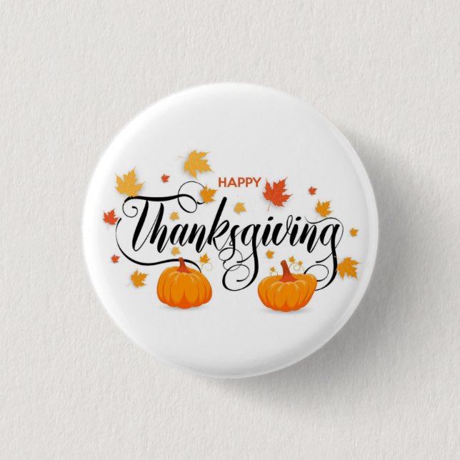Bóton Redondo 2.54cm Thanksgiving Pin Button — Pumpkin Pin Button (Frente)