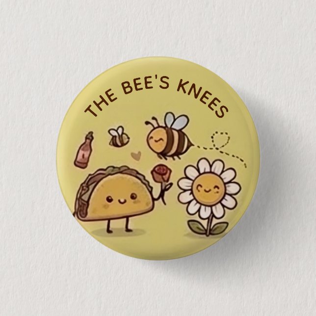 Bóton Redondo 2.54cm The Bee's Knees Kawaii Taco and Bee Pun Pin Button (Frente)