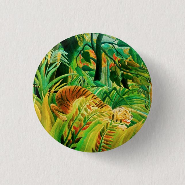 Bóton Redondo 2.54cm Tigre de Henri Rousseau em um botão tropical da (Frente)