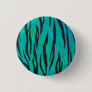 Bóton Redondo 2.54cm Tigre Preto e Estampa Teal