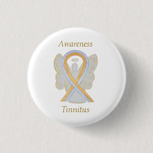 Bóton Redondo 2.54cm Tinnitus Dourado/Pino anjo de fita de sensibiliza