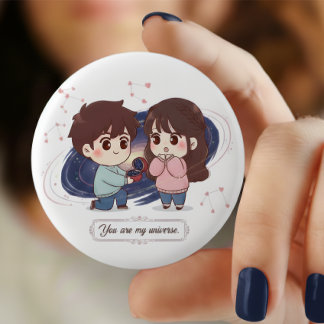 Bóton Redondo 2.54cm Title: "You Are My Universe" Cute Couple Proposing