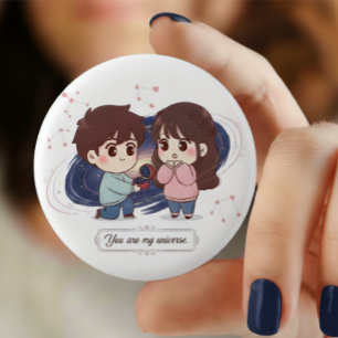 Bóton Redondo 2.54cm Título: "Você É Meu Universo" Adorável Casal se De