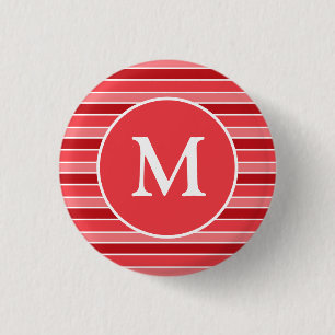 Bóton Redondo 2.54cm Tons de Vermelho e Branco Listrado Monogramado