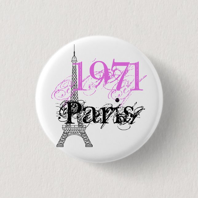 Bóton Redondo 2.54cm Torre Chic Eiffel Preto Rosa 50º Aniversário (Frente)